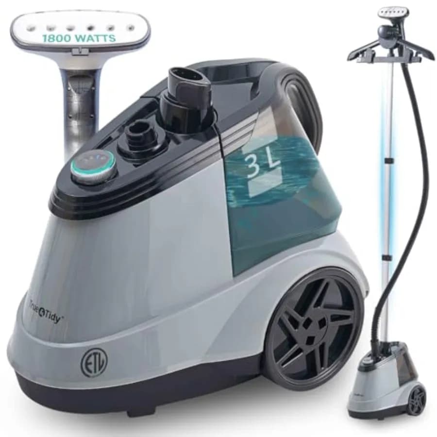 Vaporizzatore per indumenti professionale di alta resistenza, a vapore continuo, con serbatoio d'acqua extra large da 3 litri (101 oz) per oltre 90 minuti di vapore.
