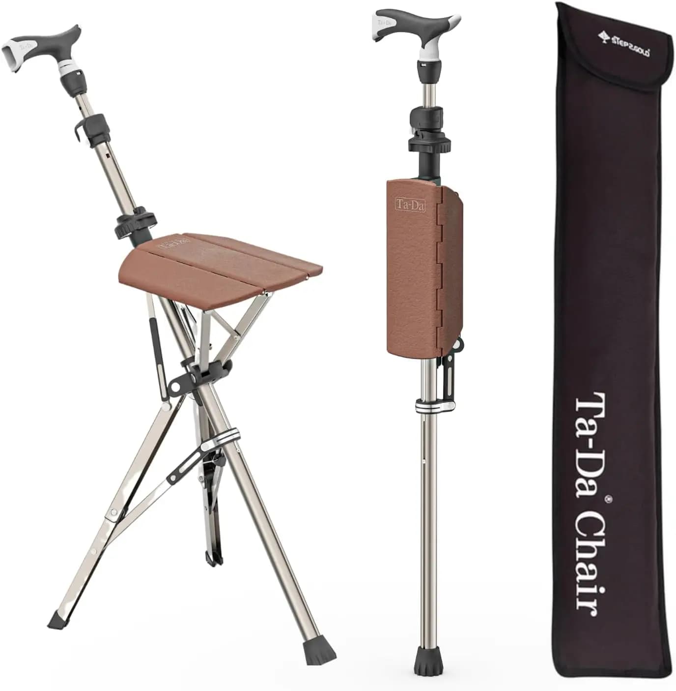 Bastone da trekking portatile con sedile, sedia pieghevole, in alluminio leggero, antiscivolo, supporta fino a 265 libbre