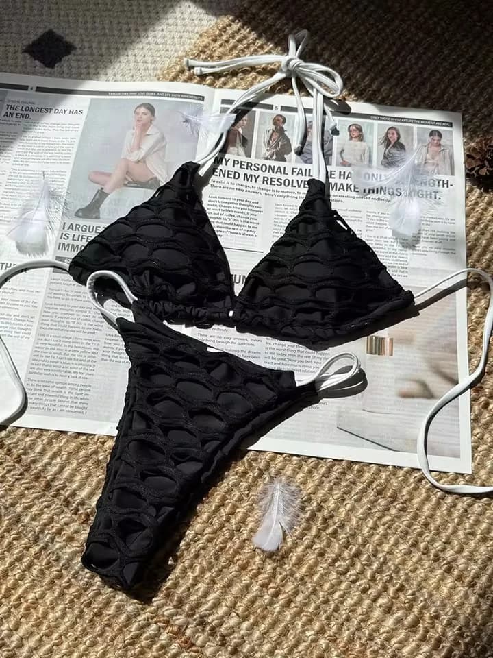 Vzvn Sexy Laced Up Mesh Fabric Spliced Bikini Women Split Swimsuit Beach Bikini 2026 New All Season Backless Bikinis 2 Piece Set