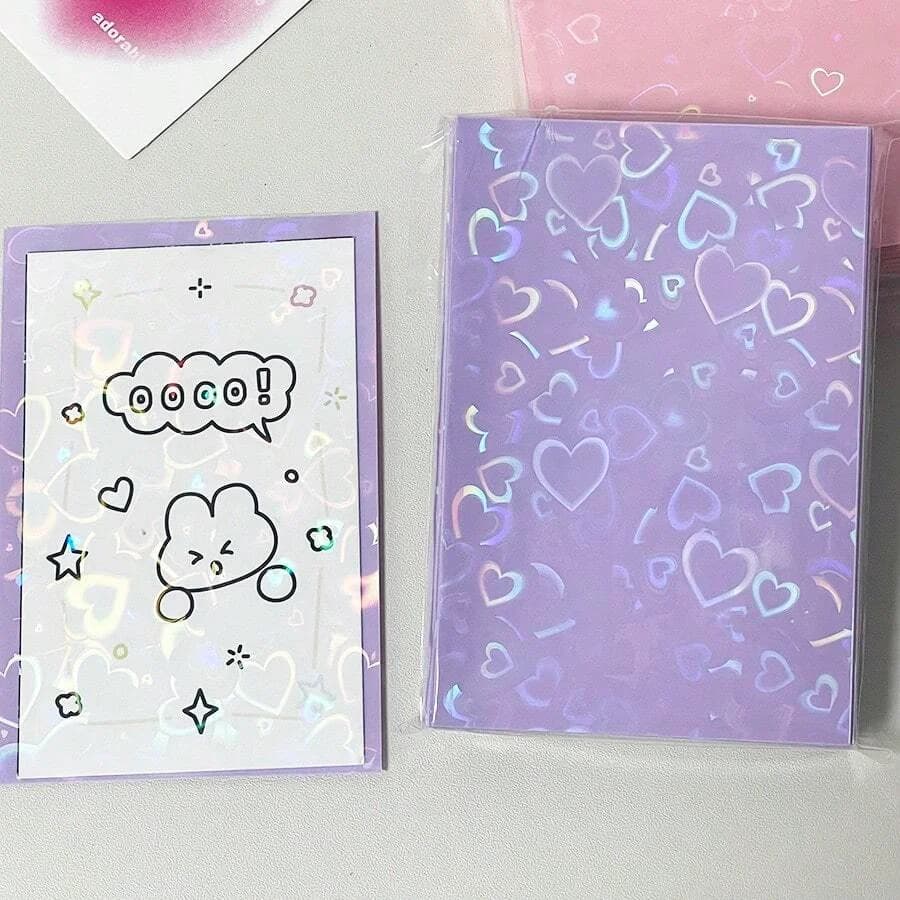 50pcs Laser heart shaped Design card protector , sparkling card protector For Id, School Passes, Photos& Gaming Cards