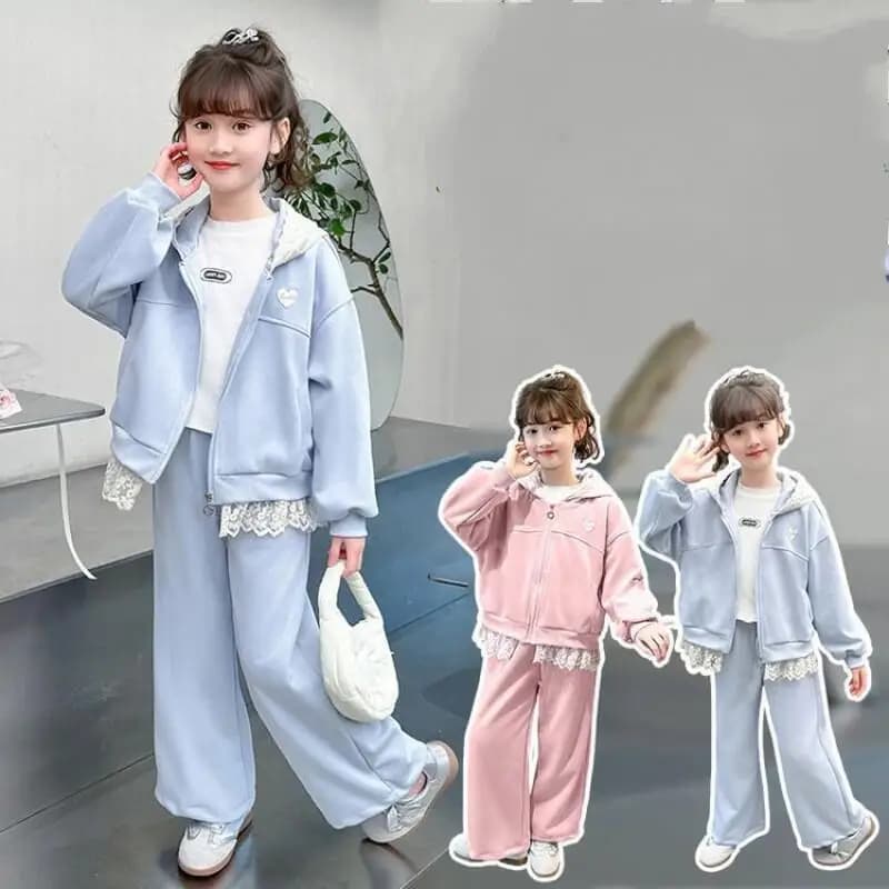 Girl Coat Pants 2-Piece Set Spring Autumn Tops Hoodie Zip-Up Jacket Sweatpants Child Kawaii Fashion New Style Casual Clothing
