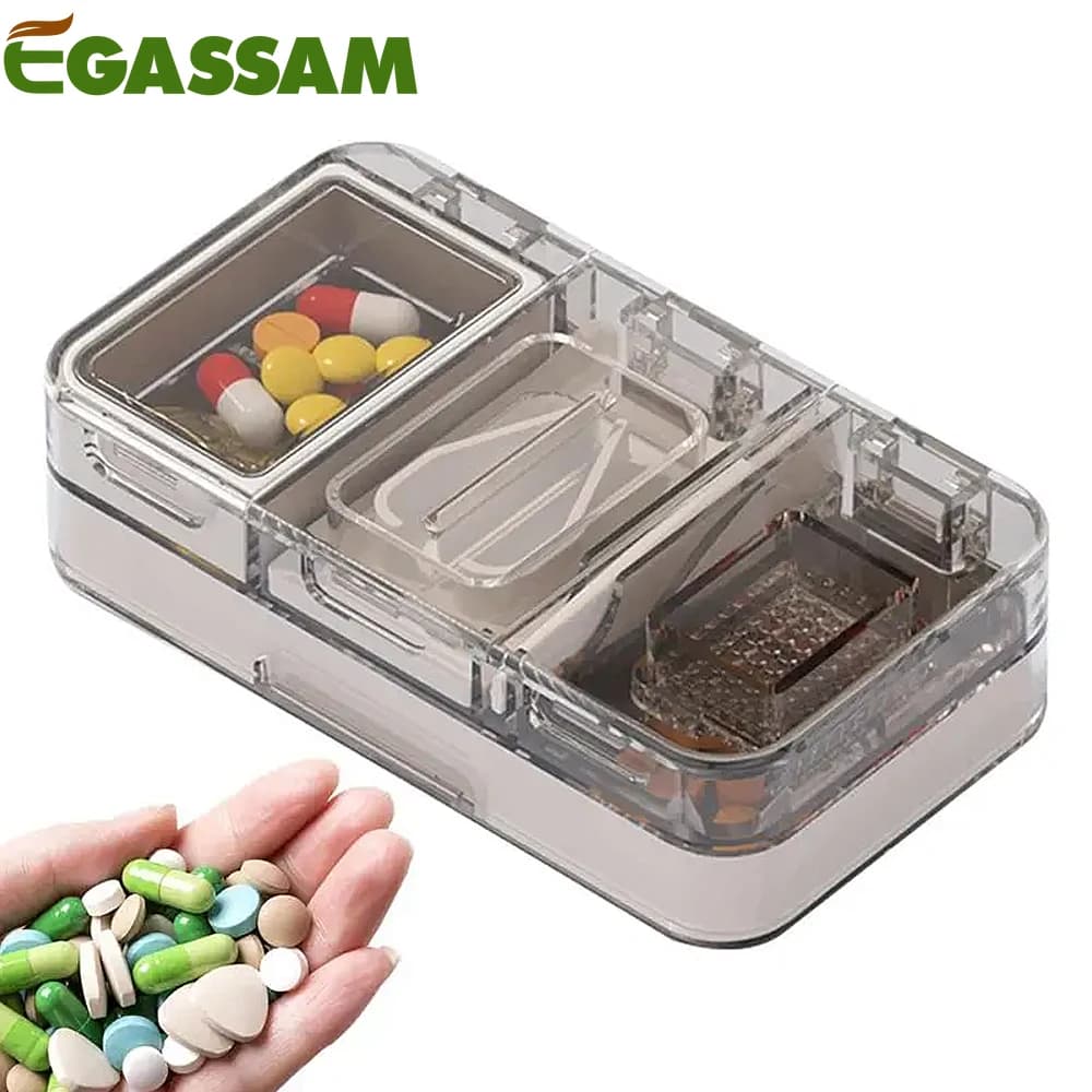 1PCS Pill Organizer with Cutter Crusher,Travel Medicine Pill Organizer for Pocket Purse to Hold Vitamins Medication Supplements