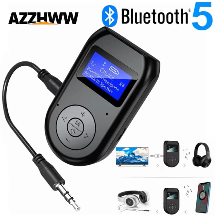 Bluetooth 5.0 low latency transmitter receiver with LED display Wireless Bluetooth Aux Adapter for headphones with TV speaker for PC for car
