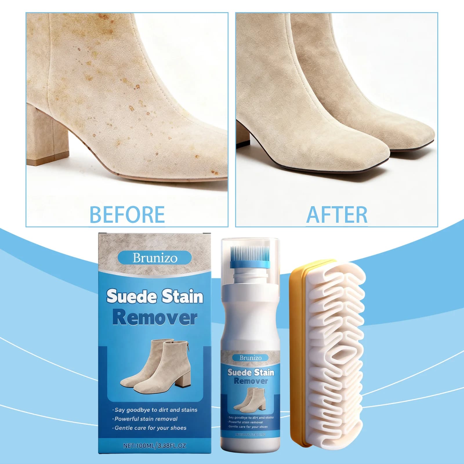 Suede Cleaner Kit 100ml Suede and Nubuck Stain Remover Foam for UGG Sheepskin Boots Velvet Shoes Jackets Bags Dry Clean Eraser Brush Set Fast Shipping from US Warehouse