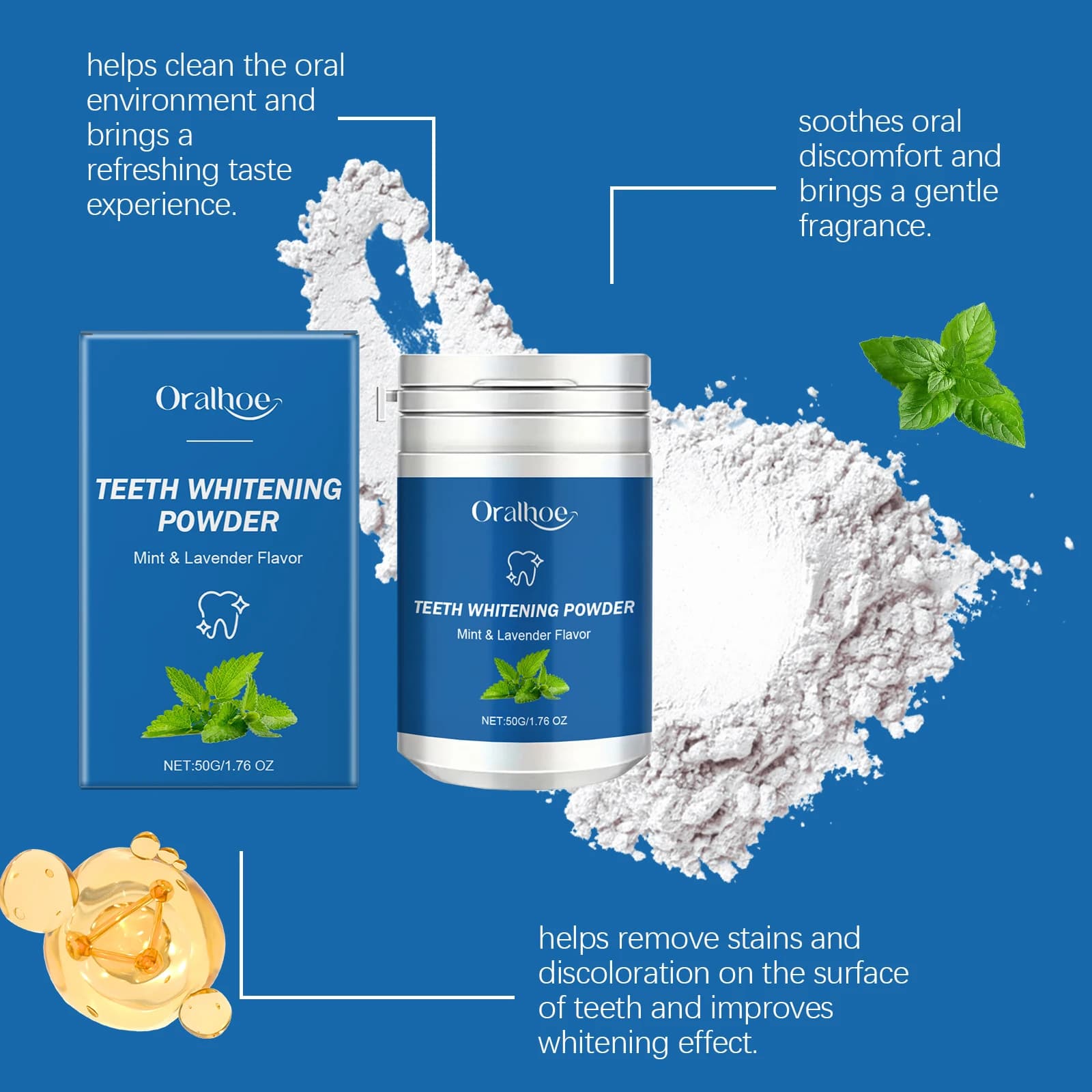 Teeth whitening powder Removing Deck for teeth Scratching Mint flavour Refreshing Strengthening teeth Care