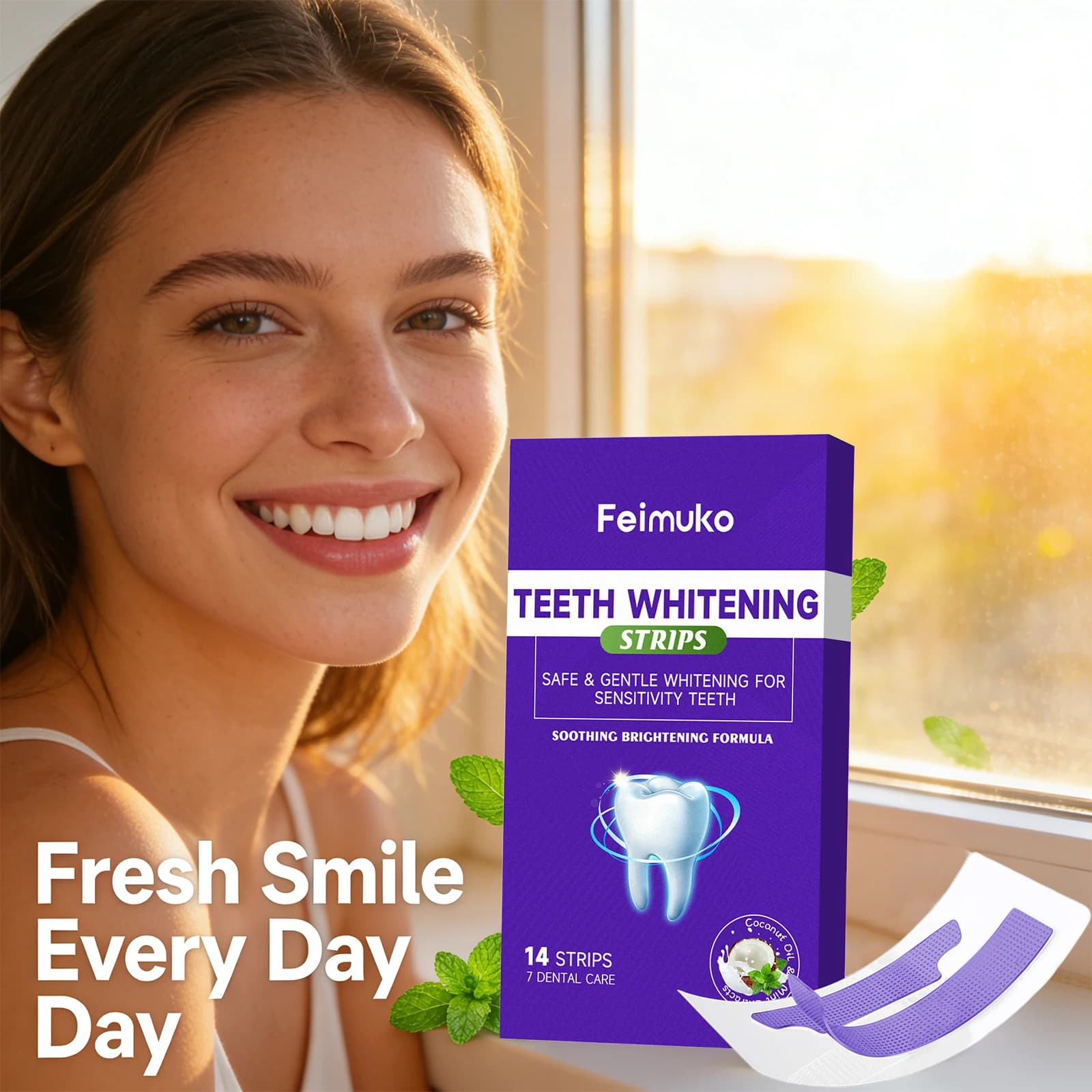 Whitening Strips for Denti Viola, Rimuovono Placca e Macchie, Hygiene Oral, Fresh Food, Whitening Gel, Dentale Care