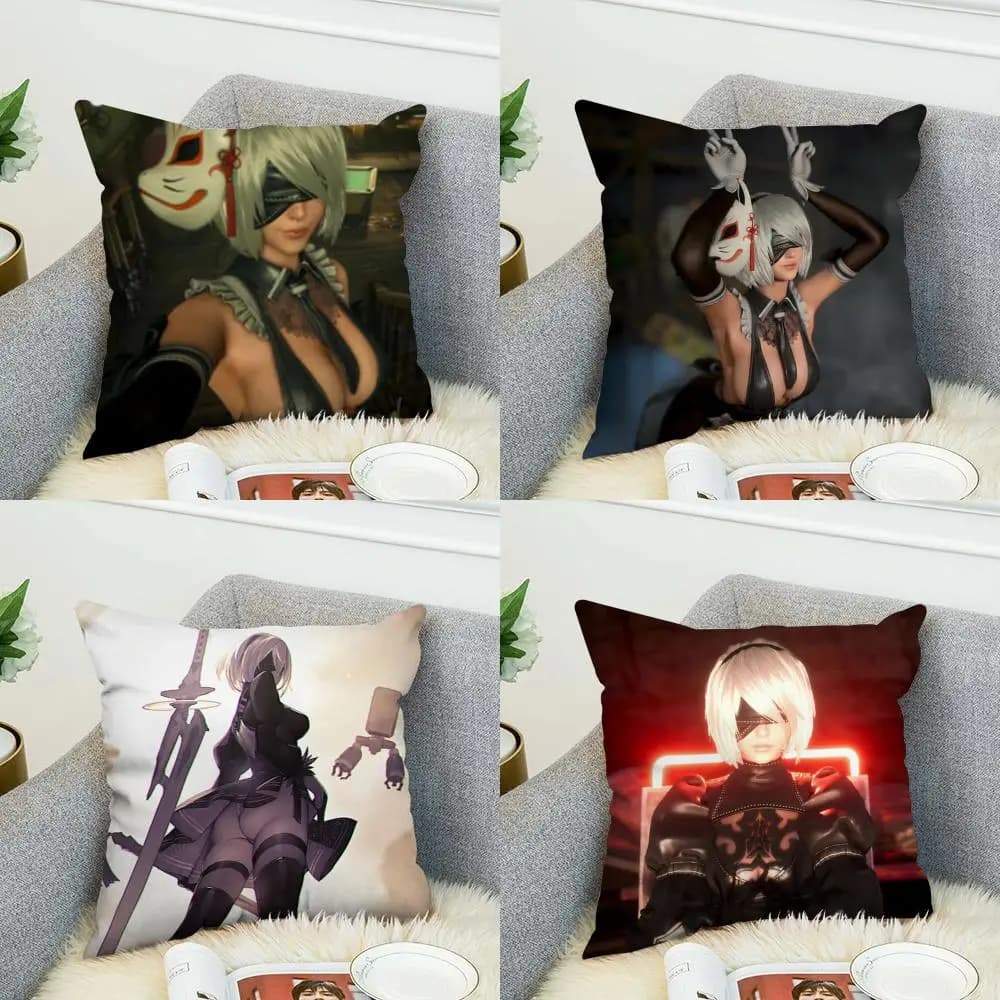 Fodera per cuscino NieR Automata per auto, divano, decorazione per la casa, stampa fronte-retro, copricuscino quadrato in peluche