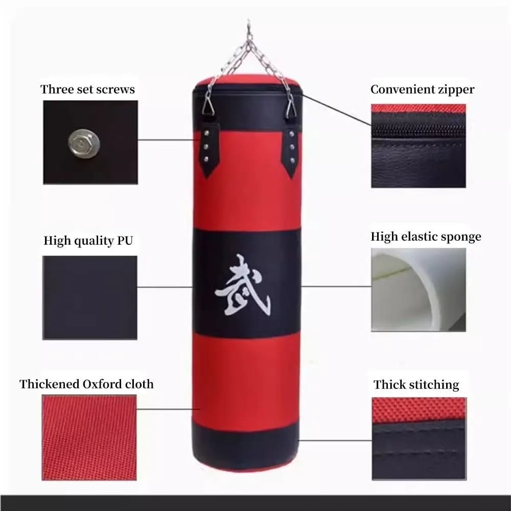Black and Red PU Leather Durable Boxing Bag with Gloves, Oxford Fabric Training Bag for Adults