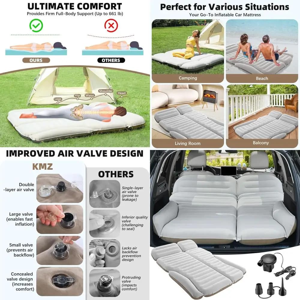 Materasso ad aria SUV Letto per auto floccato ispessito su due lati - Materasso gonfiabile portatile per campeggio e viaggi con 2 cuscini