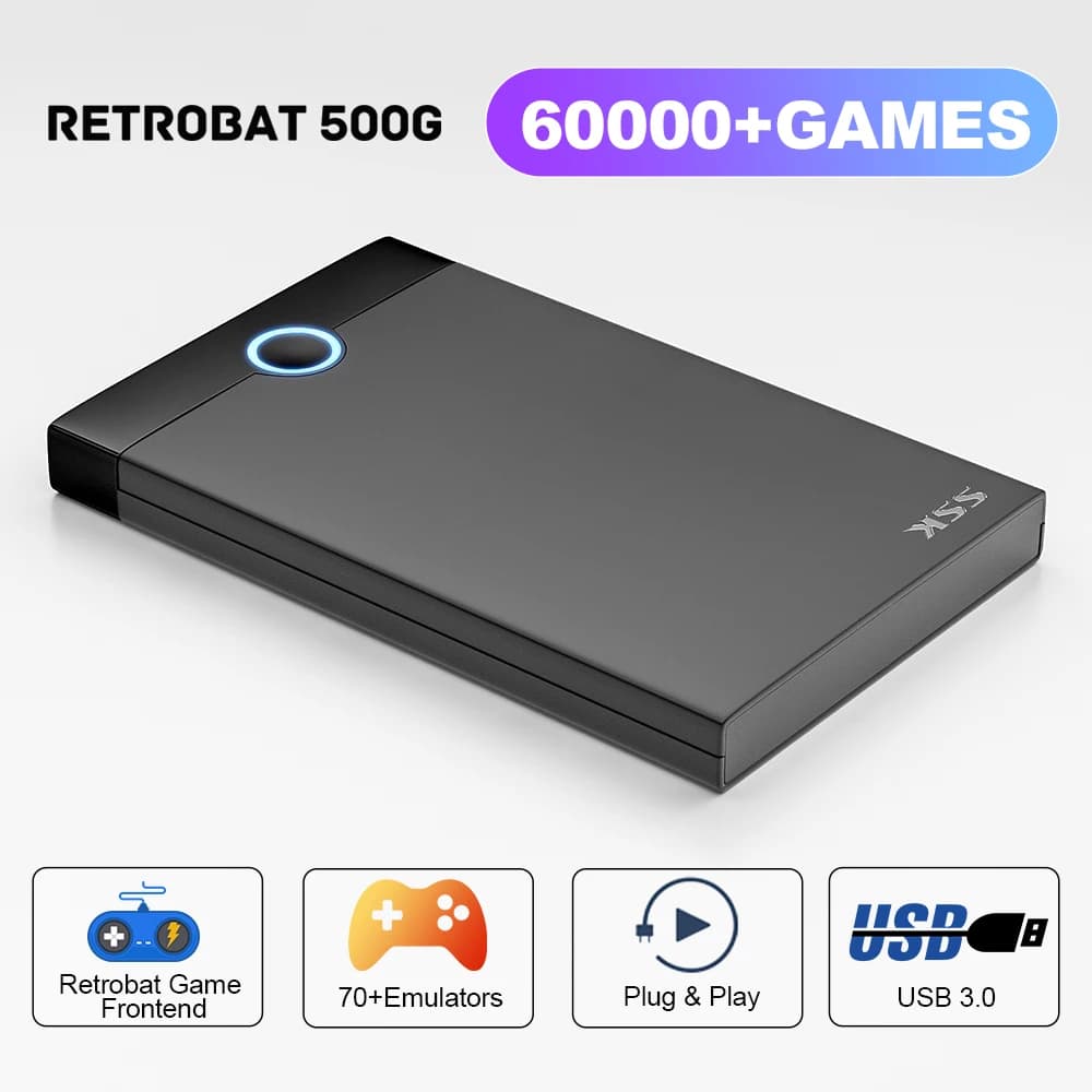 KINHANK Super Console X Retrobat HDD da gioco 500G con 60000 giochi per 70 emulatori PS2/PS1/PSP/DC/N64 Plug and Play per Windows