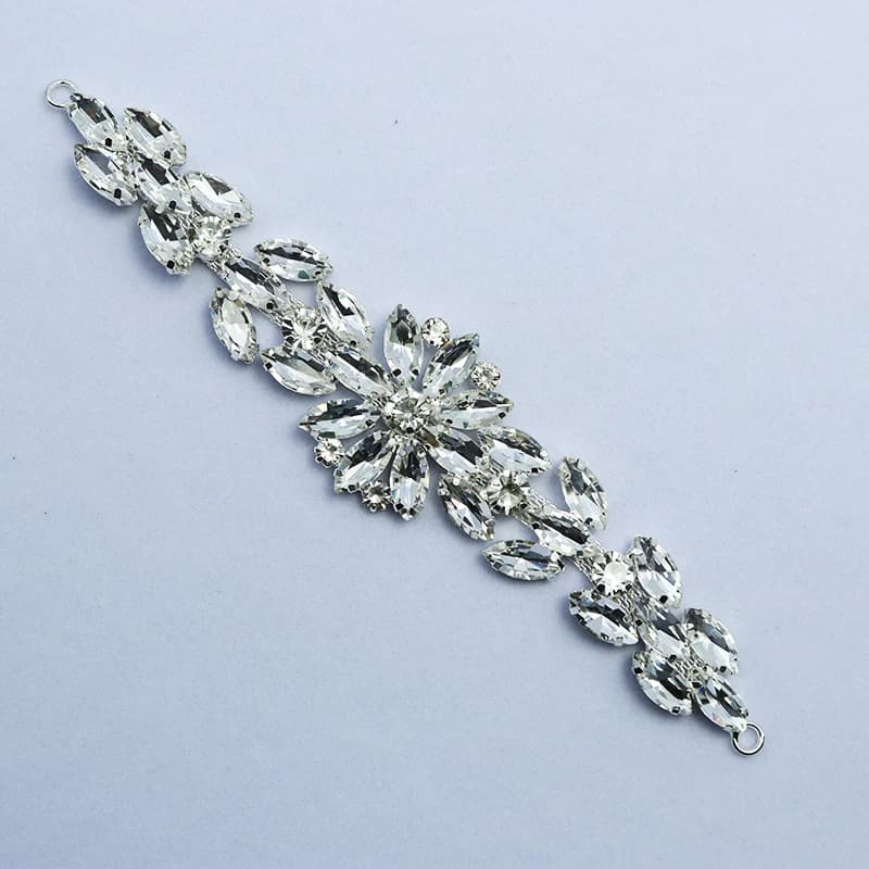 Crystal Rhinestone Applique With Metal Rings 18cm Bridal Sash Wedding Gown Hat Bag Decoration