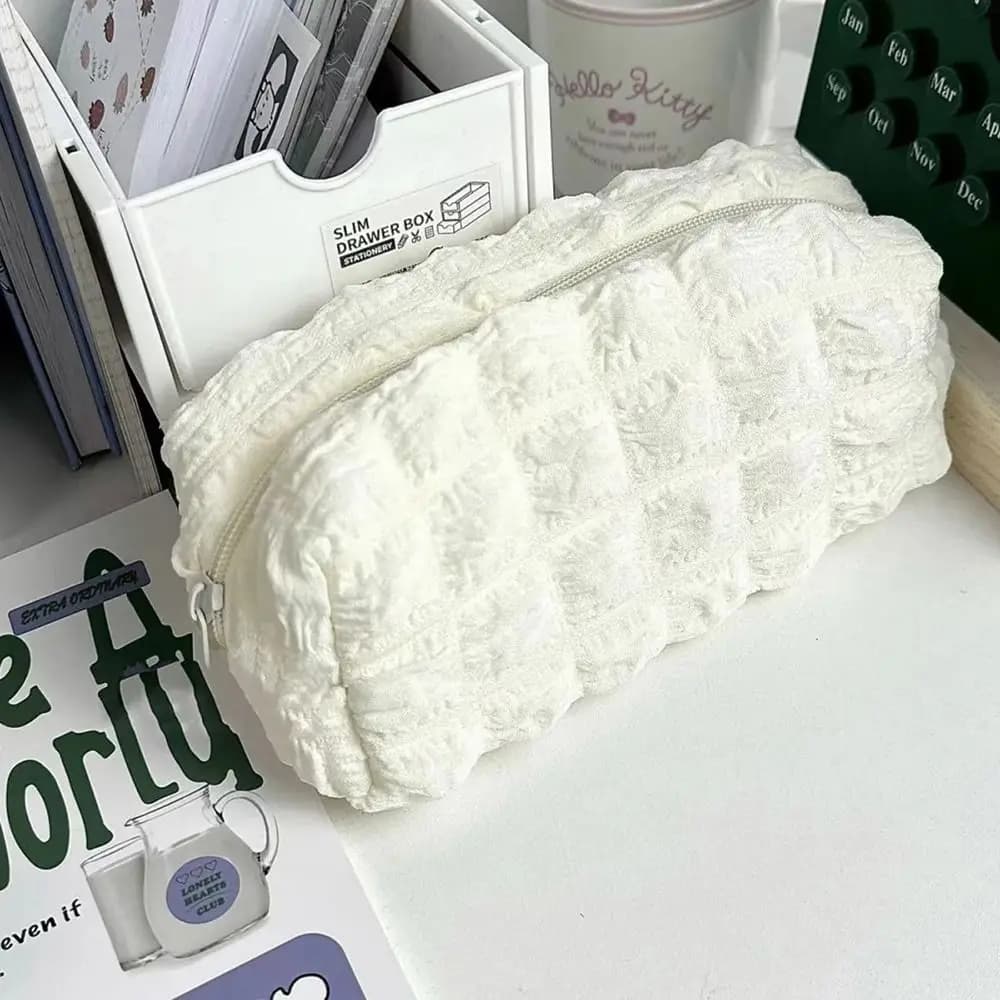 Large Capacity Cosmetic Bag Solid Color Pencil Case Creative Pillow Bag Beautiful Stationery Box for Girls School Supplies