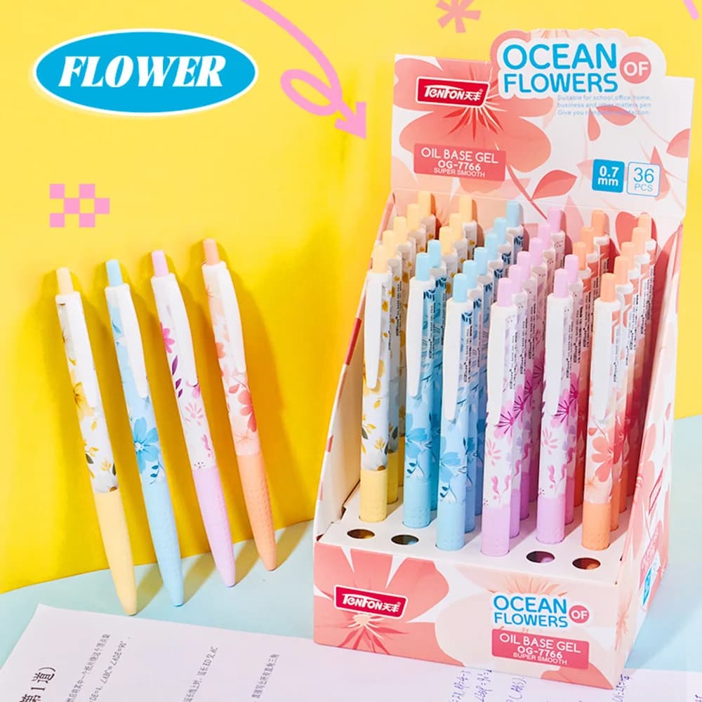 Set di 36 Penne a Sfera con Motivi Floreali, Cancelleria Estetica, Penne Gel con Olio Floreale per Scrittura, Accessori per Ufficio, Articolo all'Ingrosso