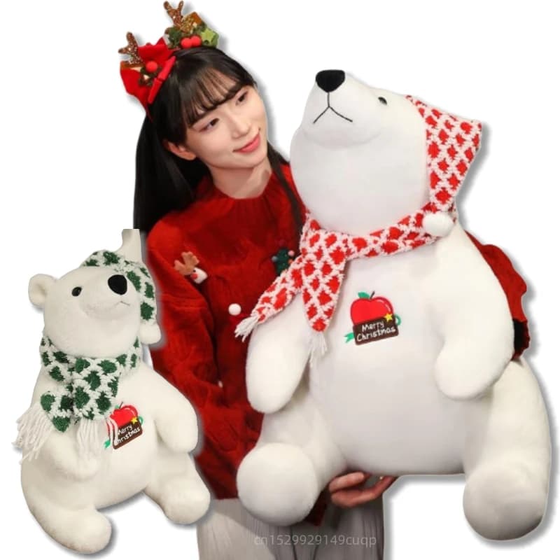 30-60cm Christmas Collection Polar Bear Plush Doll Pillow Huge Wear Scarf High Quality White Bear Plush Toy Holiday Decoration