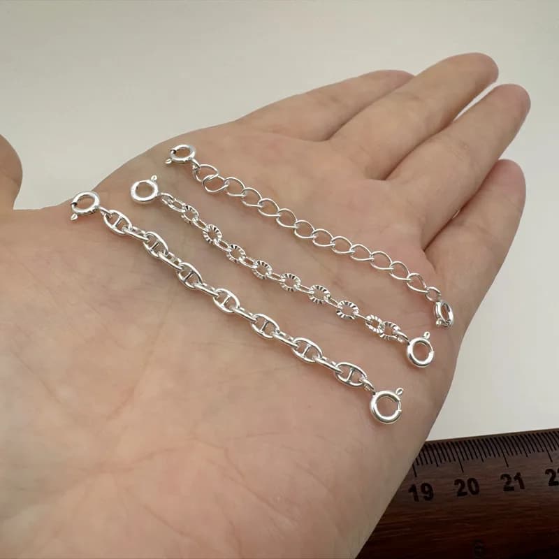 1PCS Solid 925 Sterling Silver Extend Chain 6cm Clasp Thick End Chain Double Spring Extension DIY Accessories Bracelet Finding