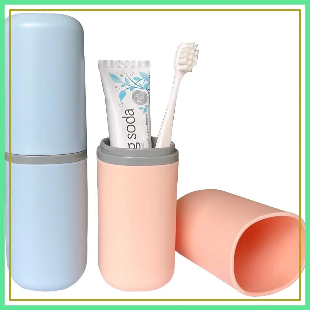 2 custodie portatili per spazzolini da denti, custodia antipolvere per viaggi in campeggio, uso quotidiano, rosa + blu