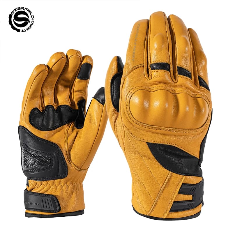 SFK Motorcycle Gloves Winter Warm Real Goat Leather Non-slip Wear-resistant Waterproof Liner Palm Carbon Fiber Riding Protect