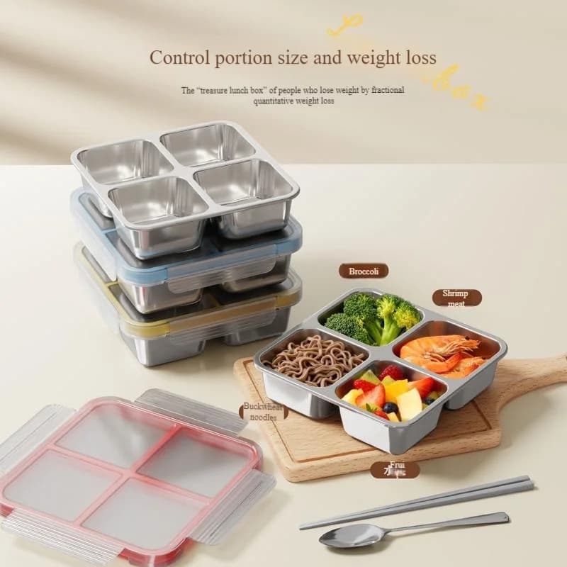 Contenitore per Pranzo in Acciaio Inox 18*18*5cm 720ml per Lui/Lei, Scatola Bento per Campeggio e Uso Quotidiano