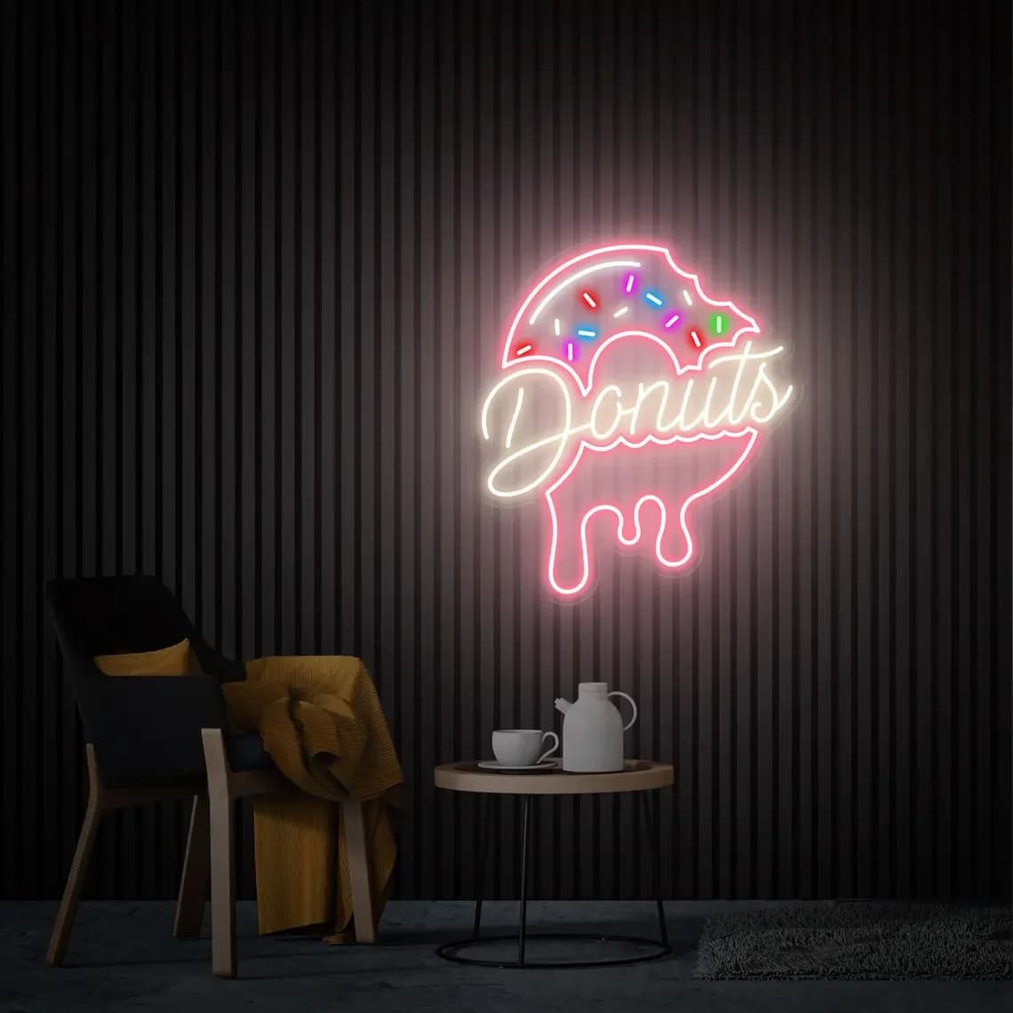 Insegna al neon con ciambelle, insegna del negozio di ciambelle, decorazione da parete per alimenti, insegna al neon personalizzata per affari, decorazioni per la cucina, sala da pranzo, arte da parete Personali
