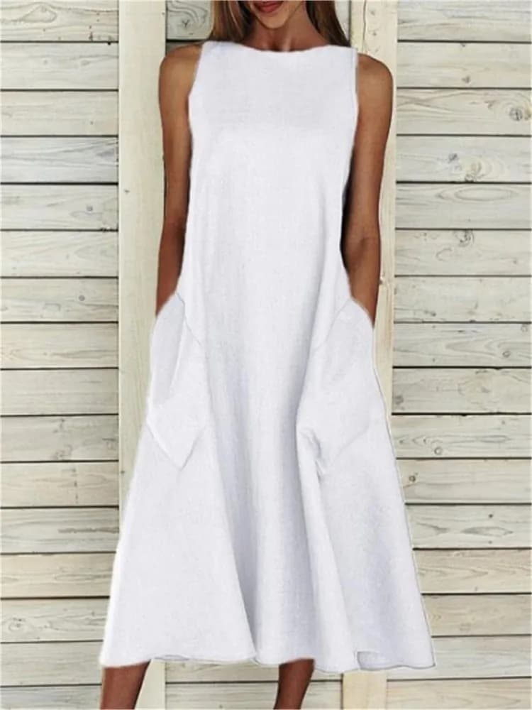 Women's Casual Dress Solid Fashion Sleeveless Or Neck Wide Pullover Dresses Robe Femme Elegant Women's Clothing For Vacation Summer New