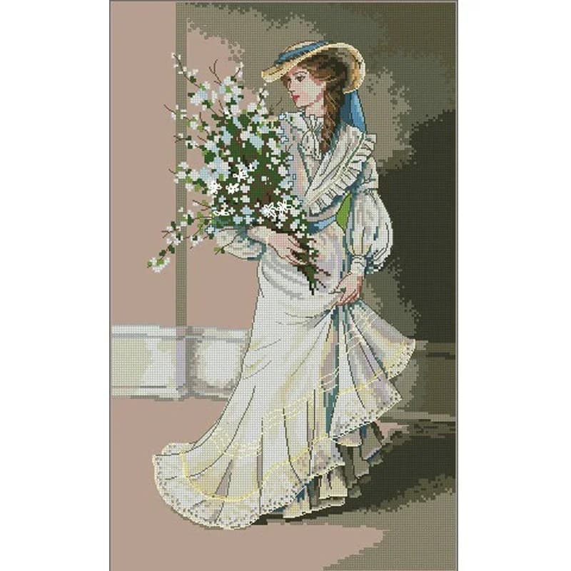 Amishop Top Quality Lovely conted Cross Stitch Kit Elegance Elegant Lady Woman And Flower Movie Star Dim 03767