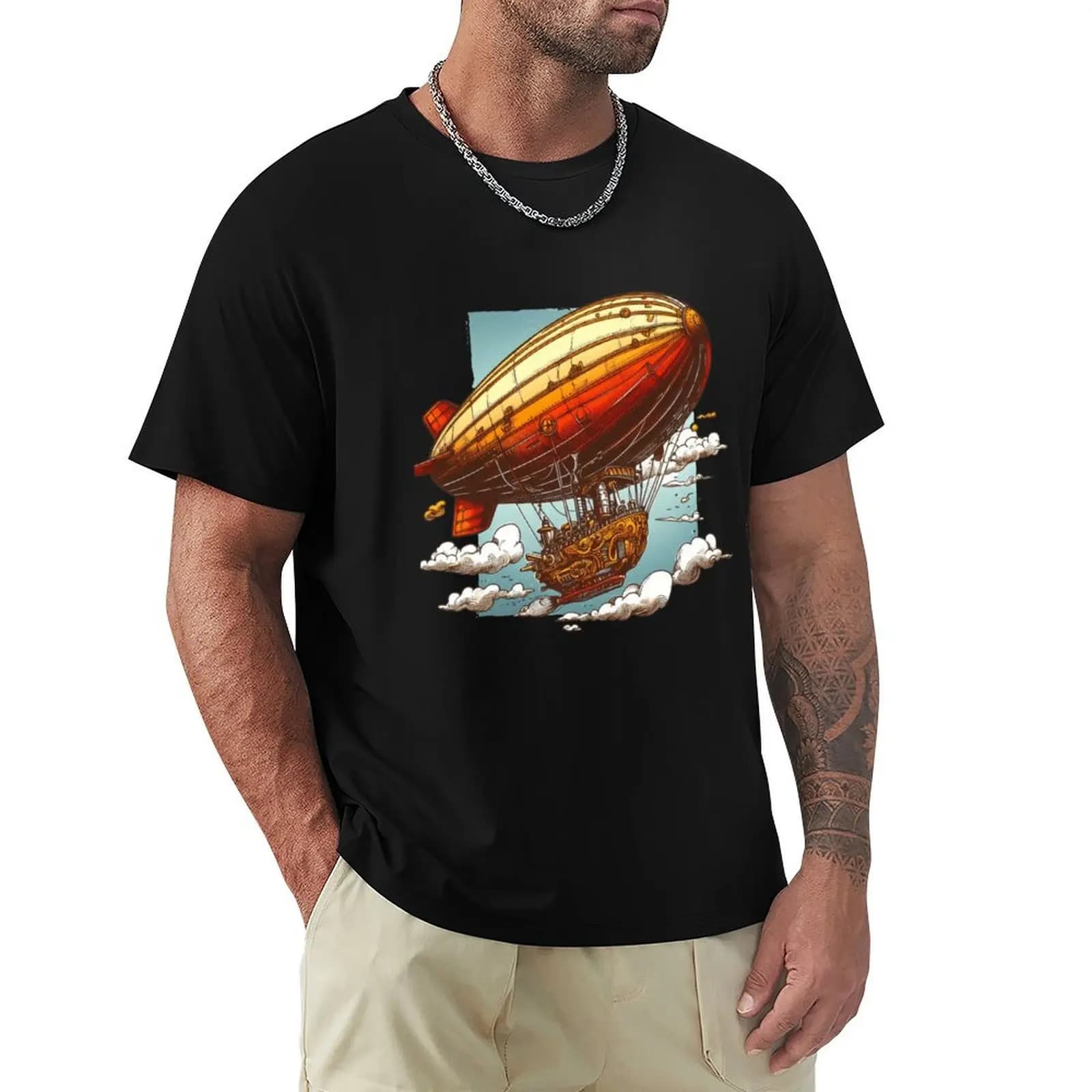 T-shirt Steampunk Fantasy Airship, maglietta leggera e rinfrescante a maniche corte