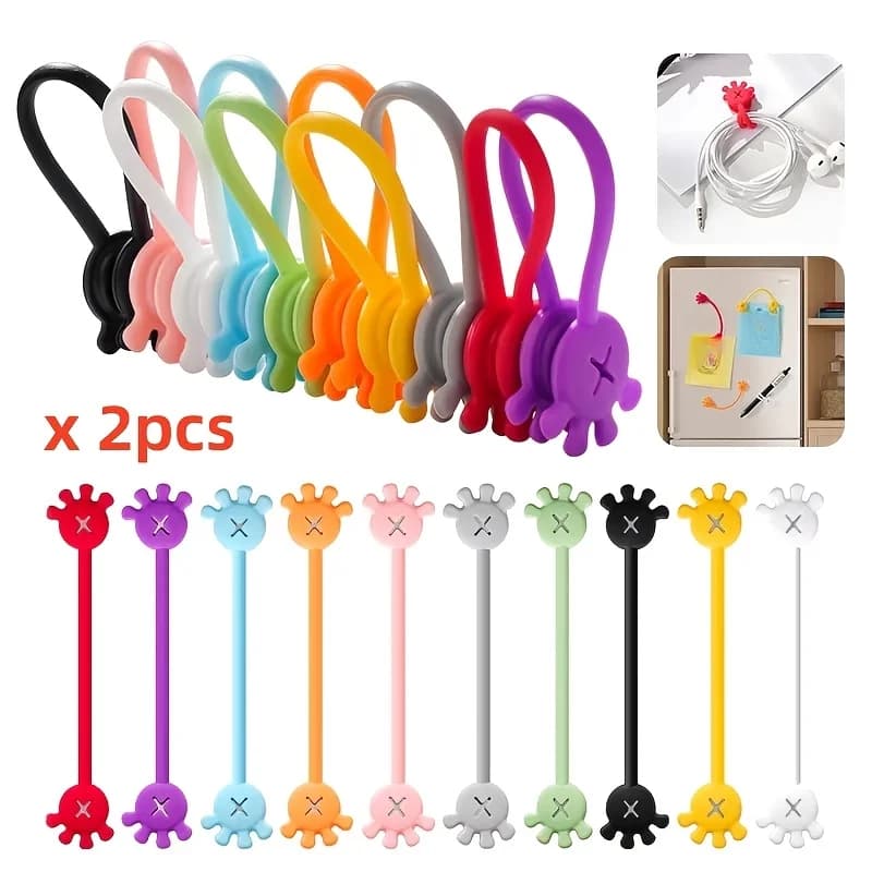 2cps Magnetic Cable Ties Reusable Cable Organizers Earbuds Cords USB Wire Management Keeper Wrap Ties Straps Fridge Magnets Home