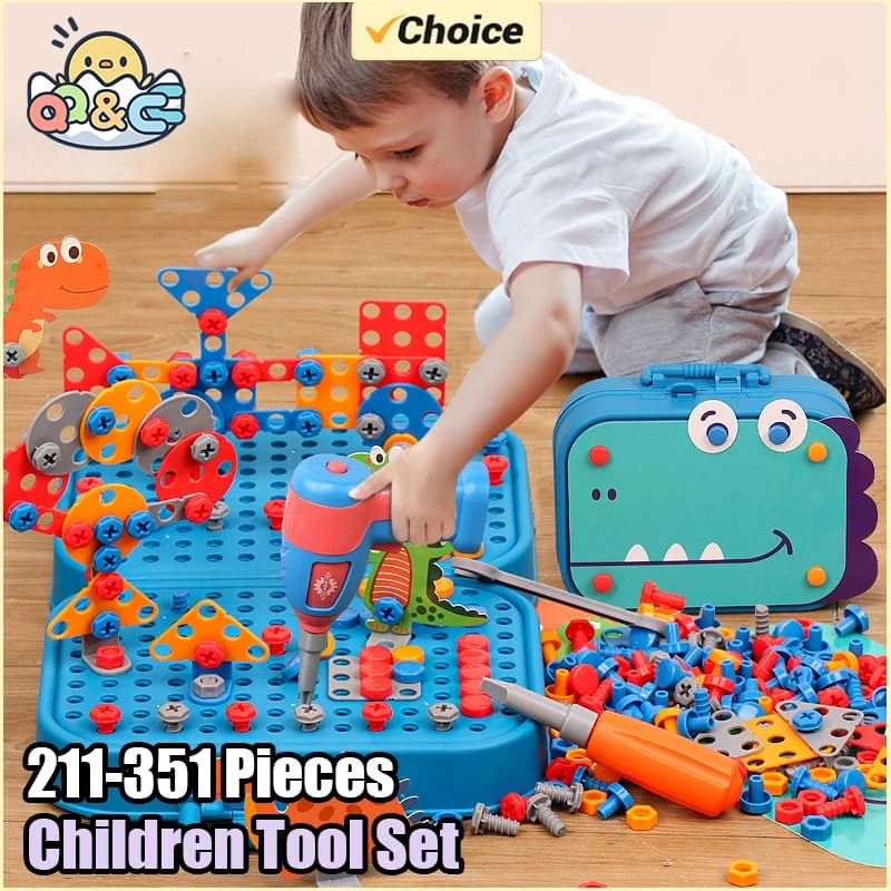 211PCS Bambino Finta Riparazione Cassetta degli attrezzi Assemblaggio fai da te Cacciavite elettrico Kit giocattolo Giochi creativi Giocattoli educativi Montessori per i bambini