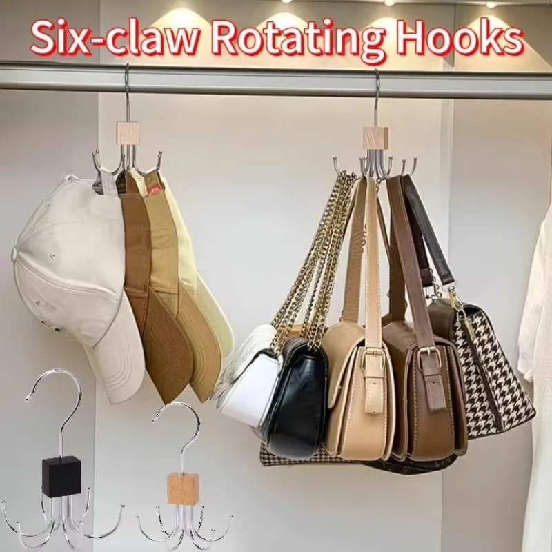 1-5 Pezzi Gancio Appendiabiti Girevole Multi-Gancio in Metallo per Borse, Cinture, Reggiseni, Cravatte, Sciarpe - Organizzatore in Legno per Armadio Domestico