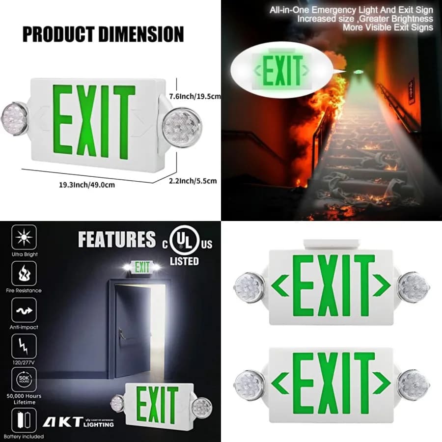 Luce di Emergenza per Uscite, Segnale Luminoso a Due LED Regolabile, Illuminazione Commerciale per Uscite di Emergenza con Batteria di Backup