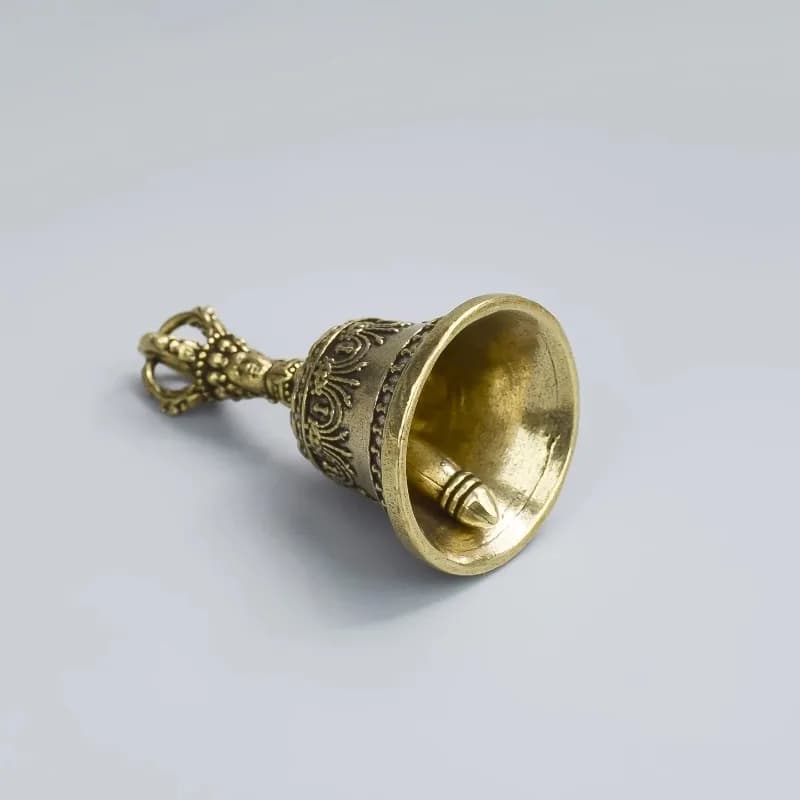 Engraved Brass Handheld Bell Retro Hand Ring Bell for Ceremony Wedding Holiday Decor Relaxation Healing Instrument
