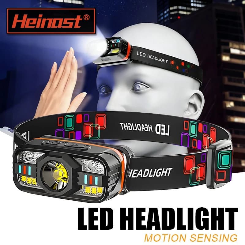 USB Rechargeable LED Headlamp Portable Light with Built in Battery 6 Lighting Modes Fishing Head Torch Outdoor Camping Lantern