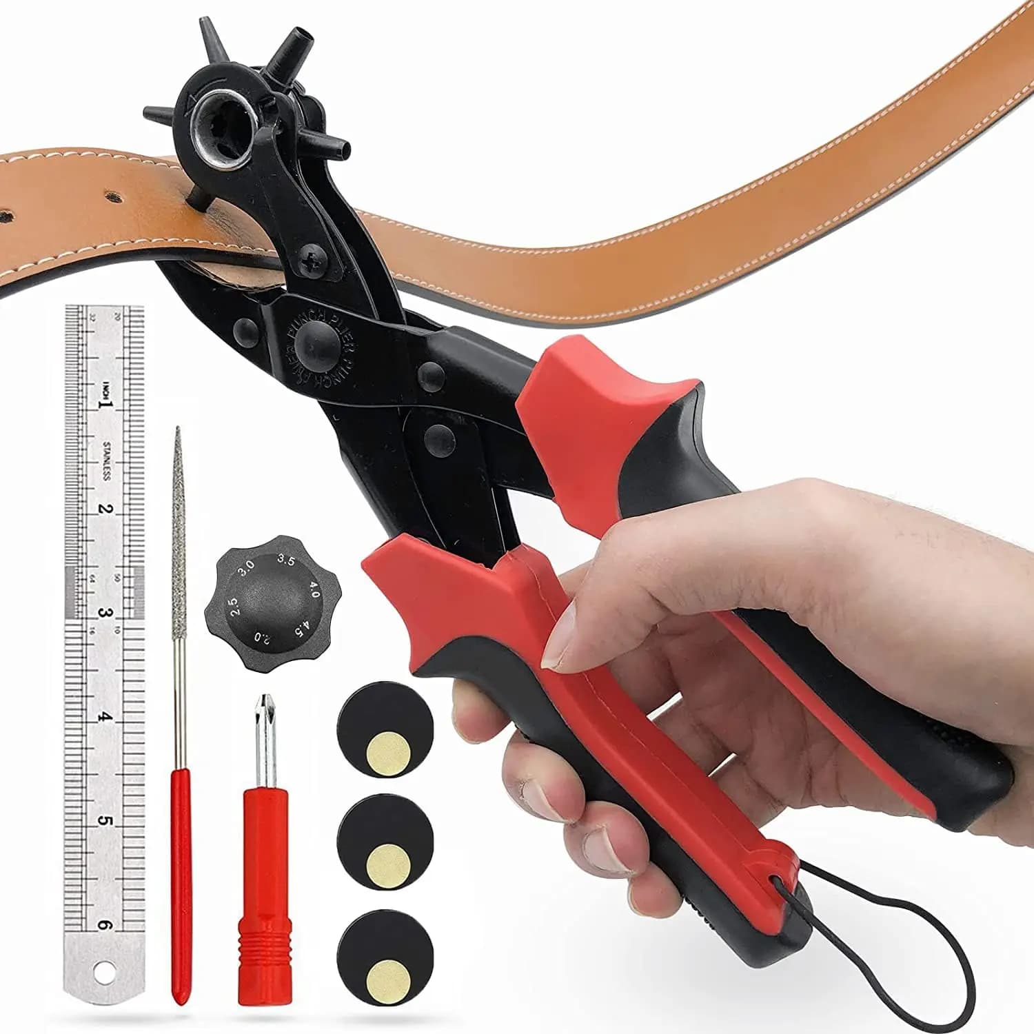 Pinza perforatrice 6-in-1 per pelle, punzone rotante per orologi, borse, cinture (2-4,5 mm)