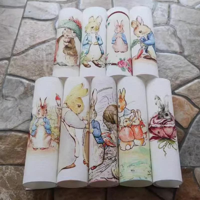 Tessuto in tela di cotone tinto a mano famiglia di conigli dei cartoni animati per cucire e trapuntare fai da te materiale per la decorazione della casa