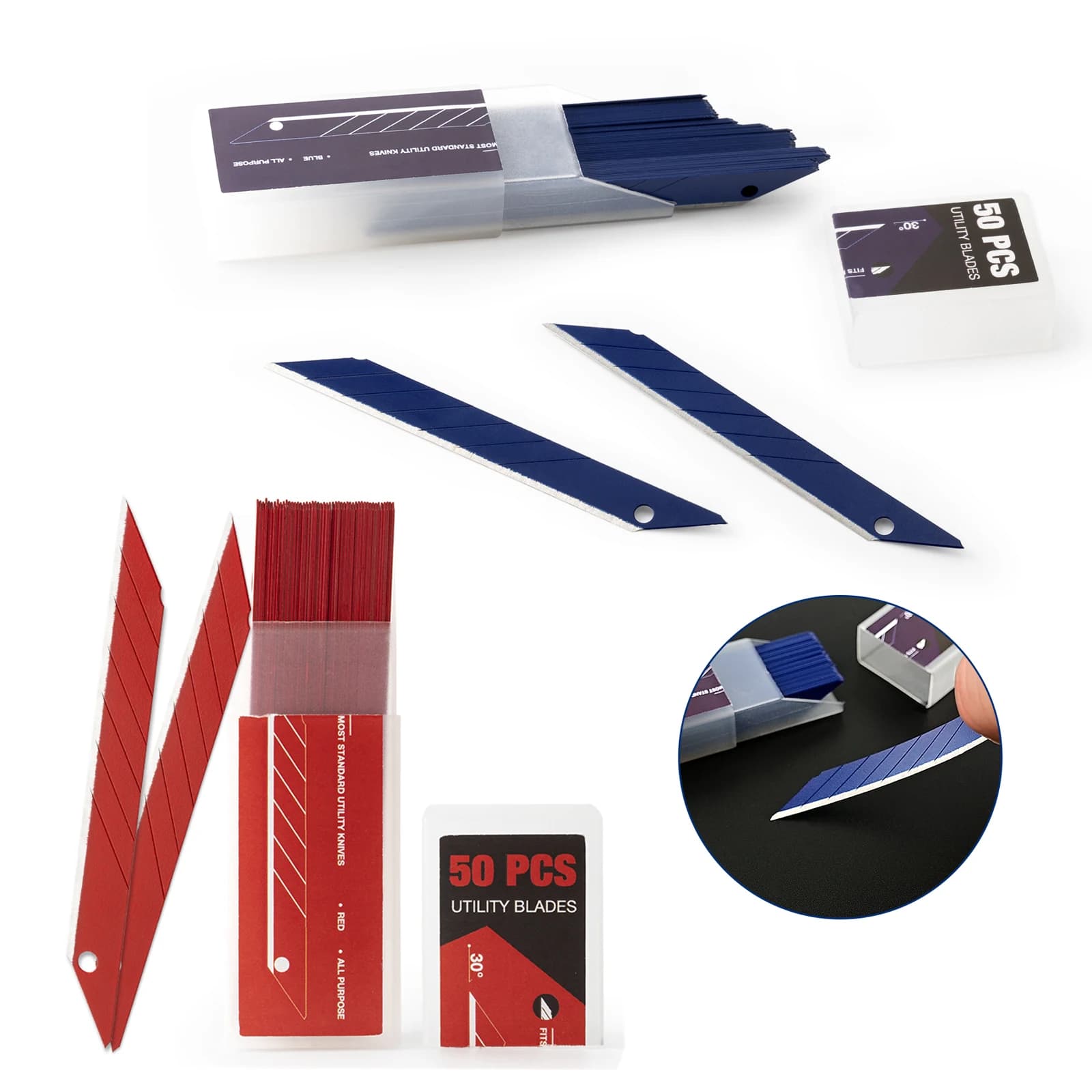 EHDIS 100pcs Red/Blue Coating Carbon Steel Spare Blade For Craft Knife Replacement Car Vinyl Wrap Paper Cutting Engrave DIY Tool