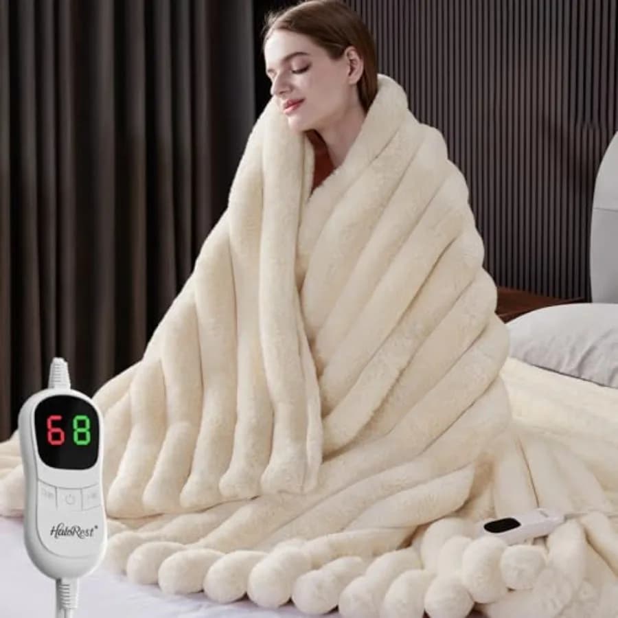 Coperta Riscaldante in Finta Pelliccia, Confortevole Coperta Termica con Protezione dal Surriscaldamento, Spegnimento Automatico 1/2/4/6/8 Ore, 10 Livelli di Calore, Lavabile in Lavatrice
