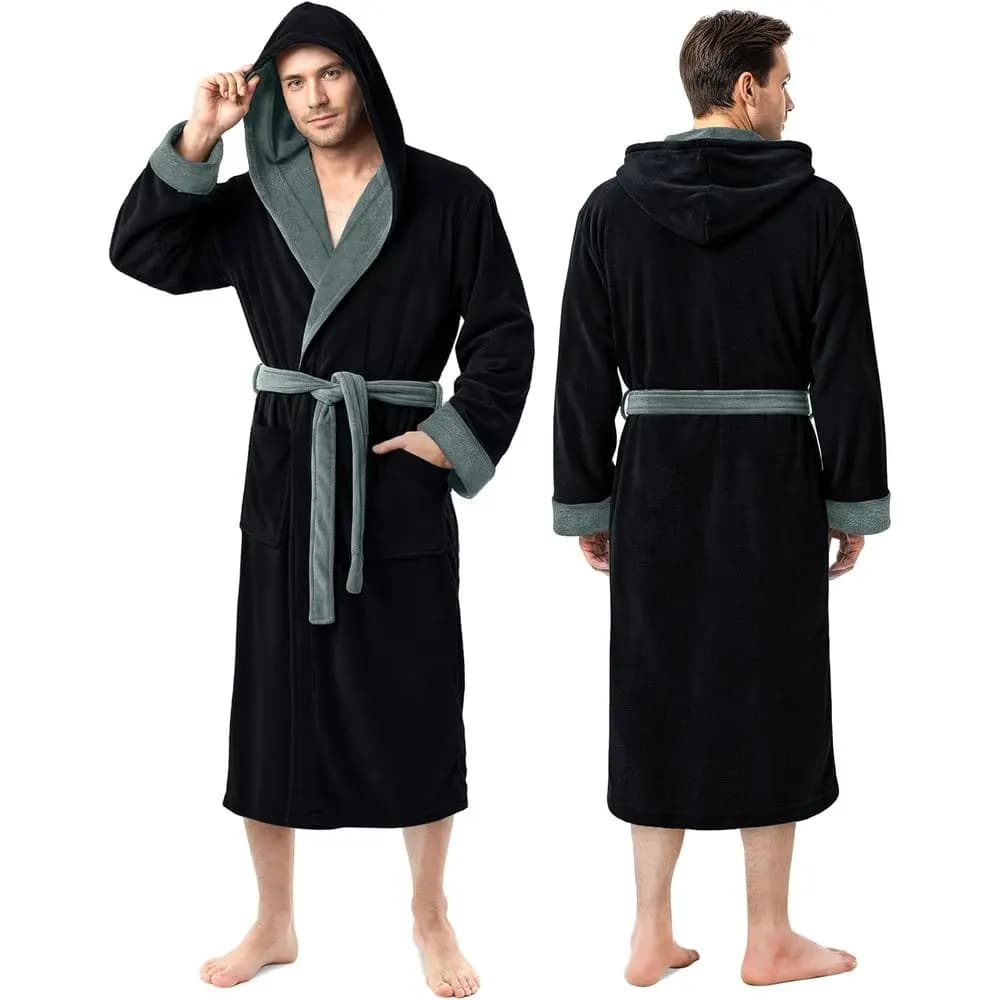 Accappatoio da uomo NY Threads con cappuccio, accappatoio da bagno di lusso in morbido pile con cappuccio, accappatoio da spa per uomo