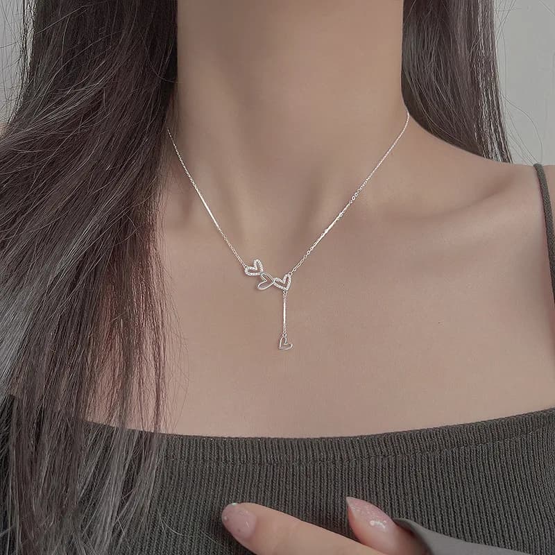 New 925 Sterling Silver Multi Heart Necklace Personality Charm Love Woman Pendant Choker Birthday Gift Exquisite Jewelry