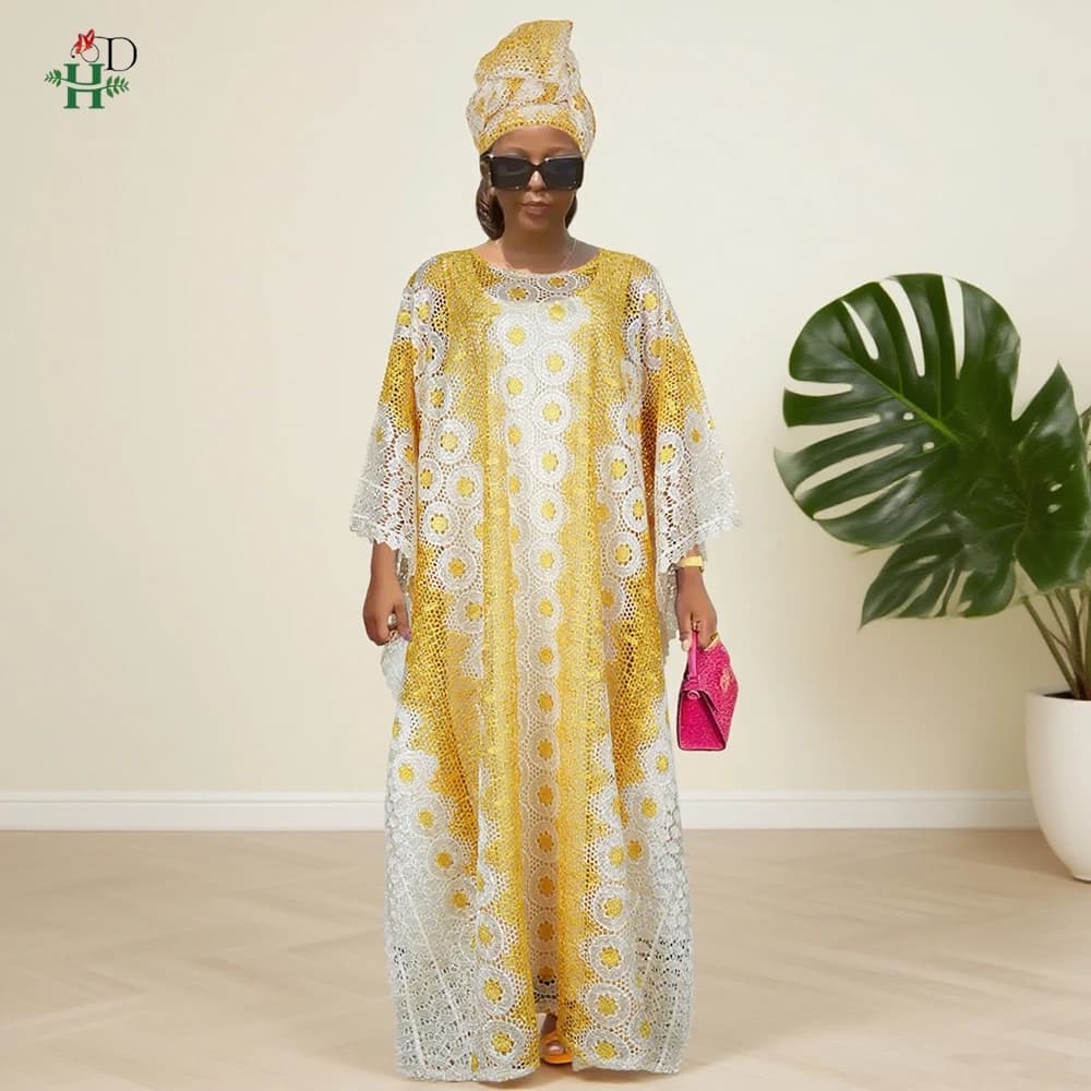 Abiti africani in pizzo per le donne Moda Ramadan musulmano Abito da sposa bianco Abiti da chiesa Plus Size Dashiki Ankara Robe Africains