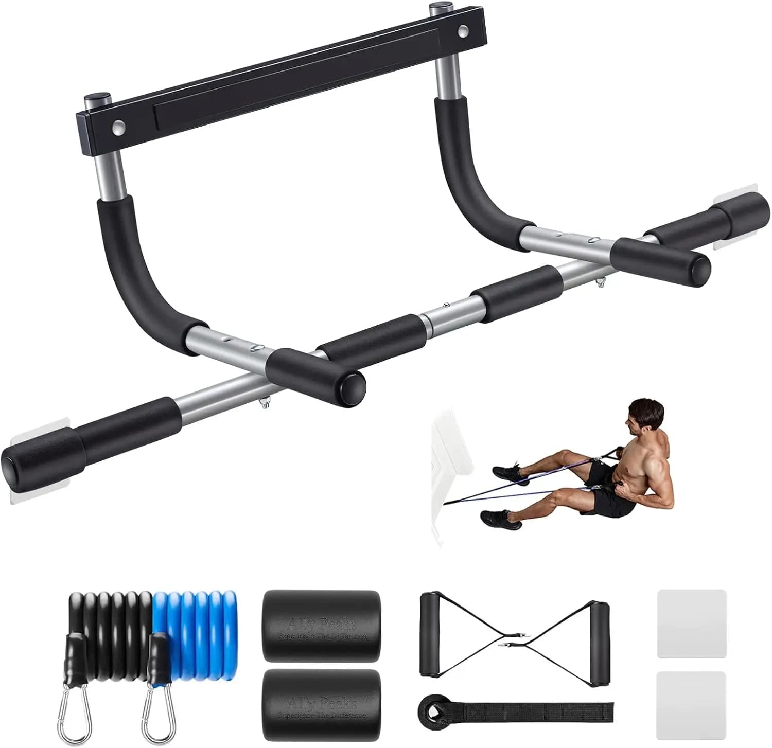 440LB Pull Up Bar for Doorway, Heavy Duty Steel, Multi-Grip Chin Up Bar, Home Gym Workout Equipment