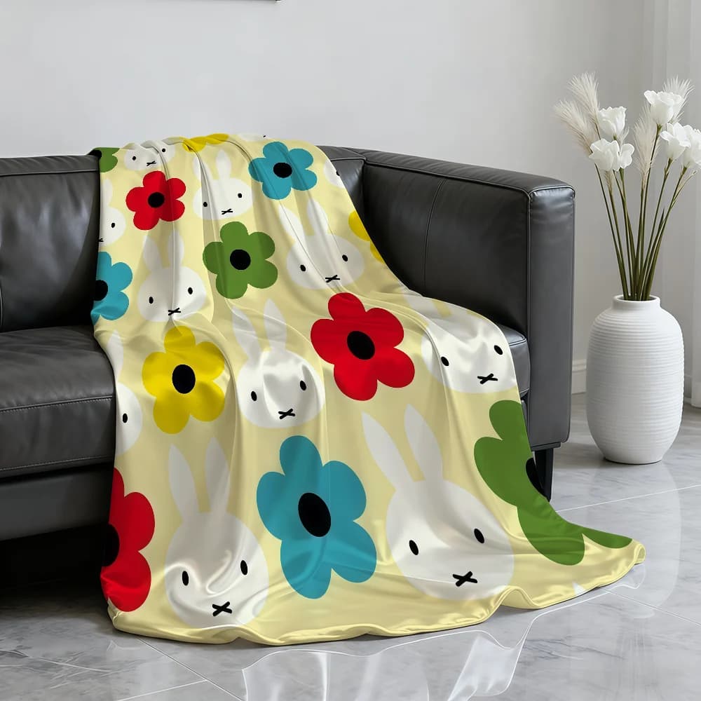 Cartoon Cute M-Miffy Kawaii Blanket Soft Throw Blanket for Home Bedroom Bed Sofa Picnic Travel Office Rest Cover Blanket Gift