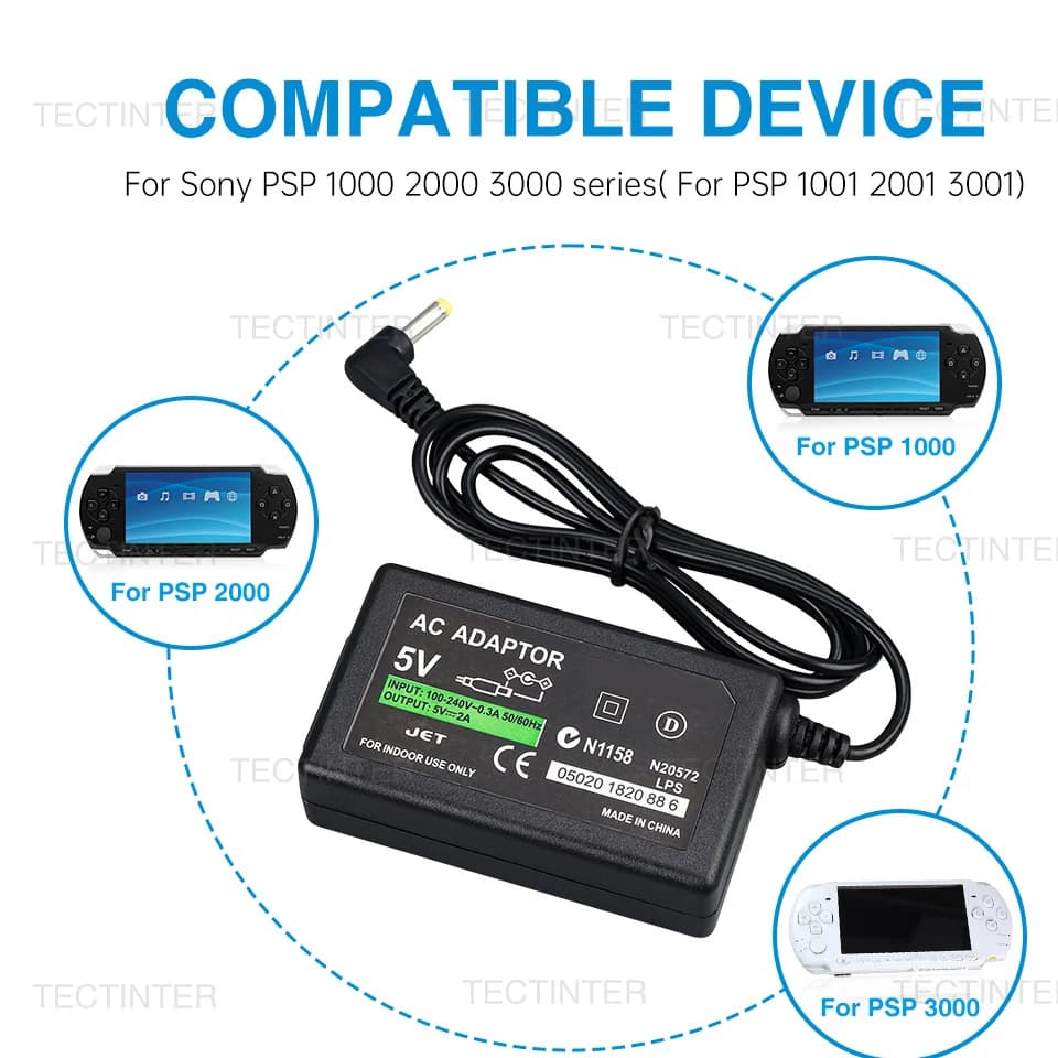Adattatore CA per console PSP, caricatore da parete, cavo di alimentazione per Sony PlayStation PSP 1000 2000 3000, spina EU/US
