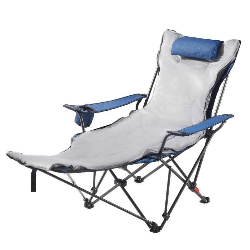 Portable Reclining Camping Chair with Footrest & Cushion - Blue
