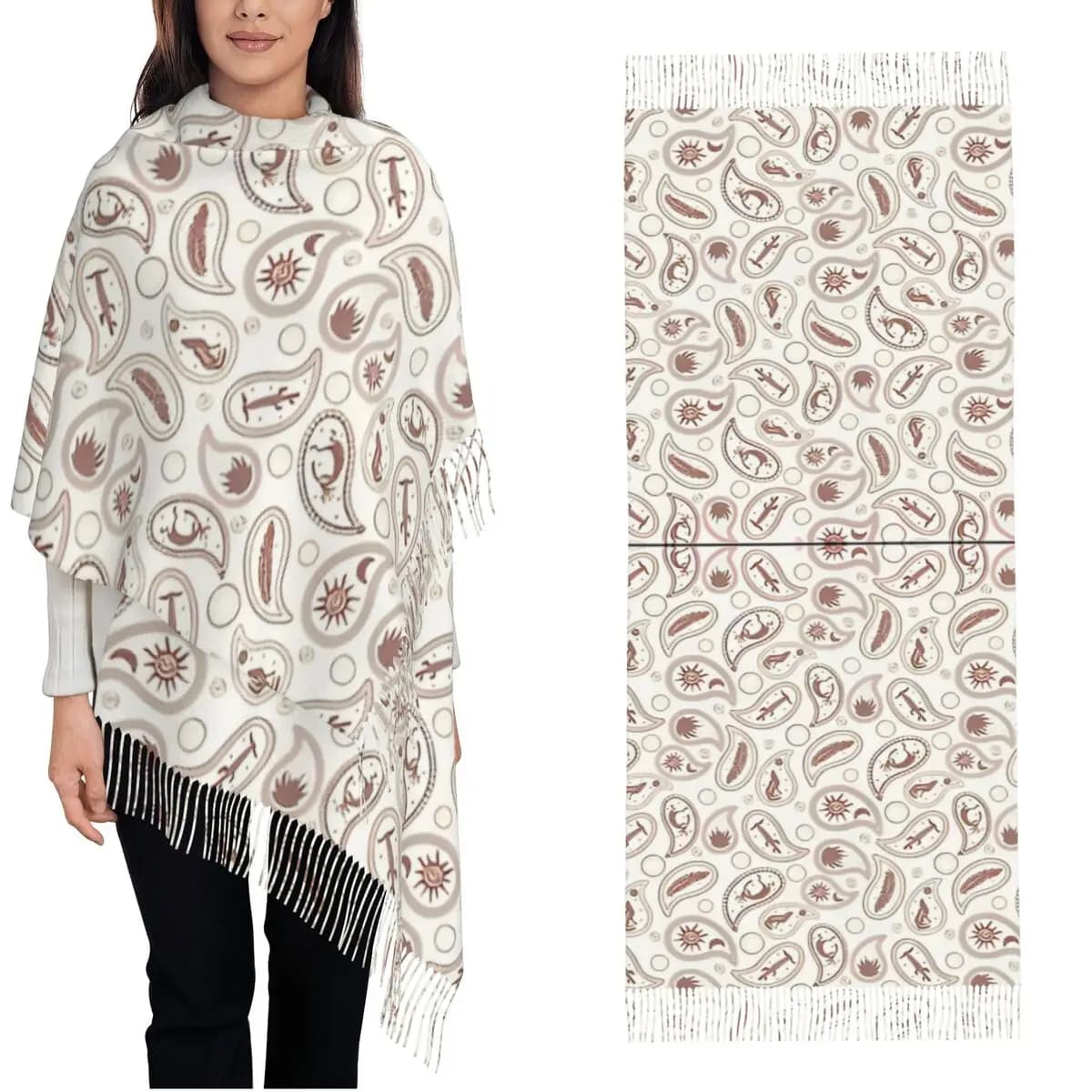 Sciarpa Boho Paisley In Dusty Rose Kokopelli per donna Inverno Autunno Scialle in cashmere Sciarpe lunghe con nappa da indossare ogni giorno