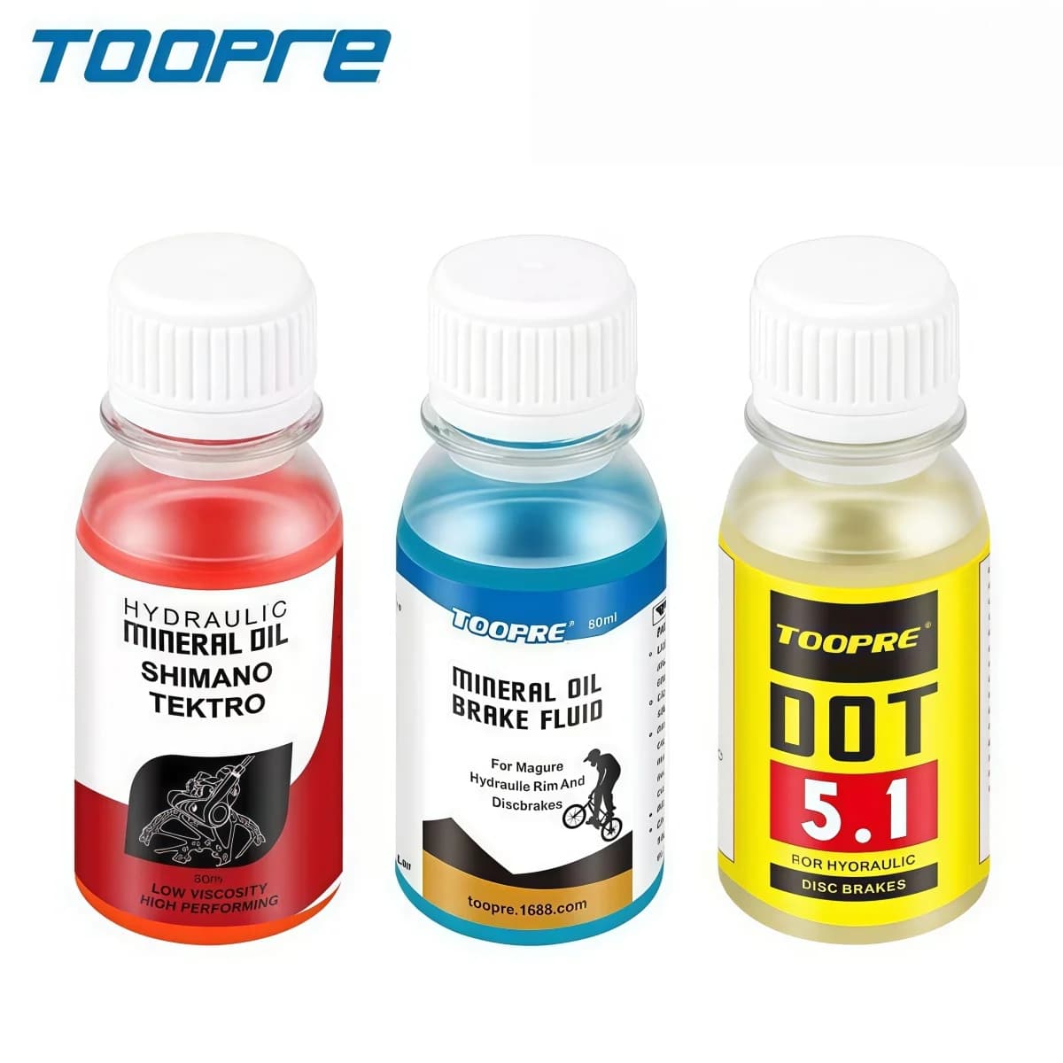 TOOPRE 60ml Bike Hydraulic Brake Fluid – Mineral Oil & DOT 4/5.1 3 Formulas For SHIMANO/TEKTRO/SRAM/MAGURA Pre-Measured Bottle