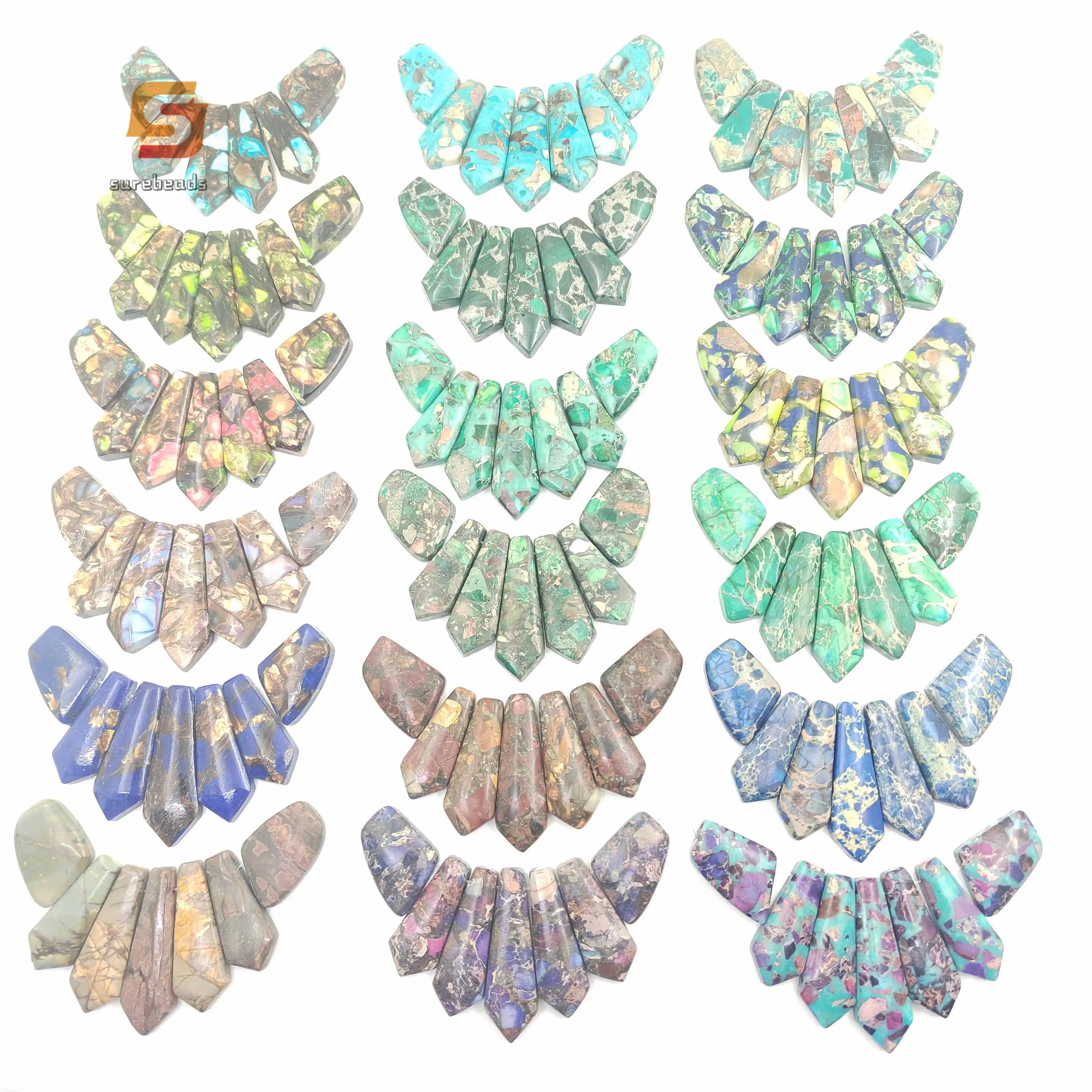 Set da 7 pezzi Collana con ciondolo graduato forato in ciaspice imperiale di sedimenti marini, perline a fettuccia a forma di freccia in pietra imperiale per la creazione di gioielli all'ingrosso
