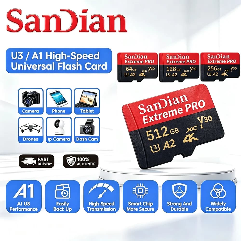 Micro SD 256GB 512GB Memory Card 128GB 64GB UHS-I U3 V30 A2 SD Card 32GB for Camera Photography 4K RAW Video Creator