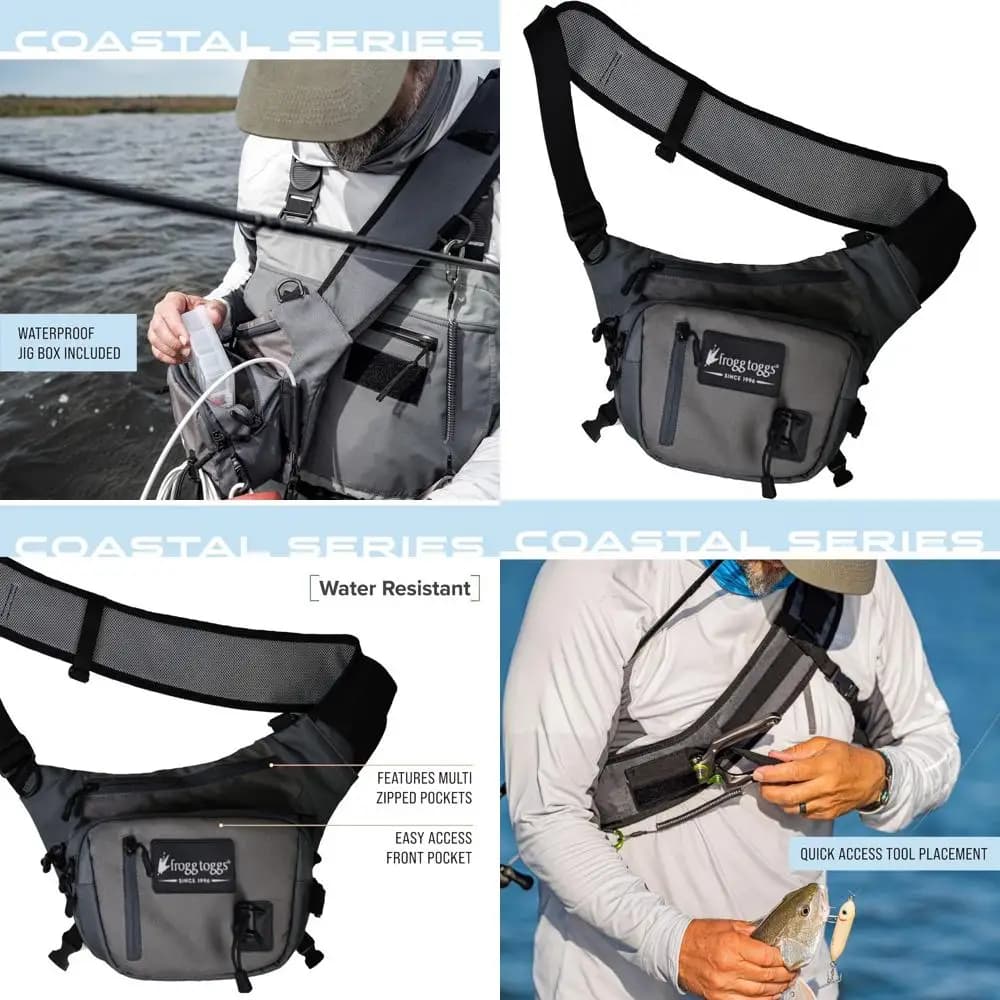 Hand-free fishing gear shoulder bag with integrated barrel door