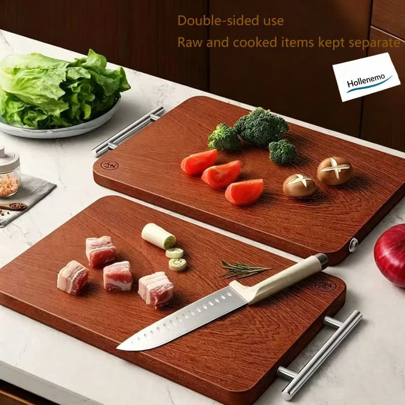 Double Sided Ebony Wood Cutting Board, Natural Wooden Chopping Board for Kitchen Food Prep
