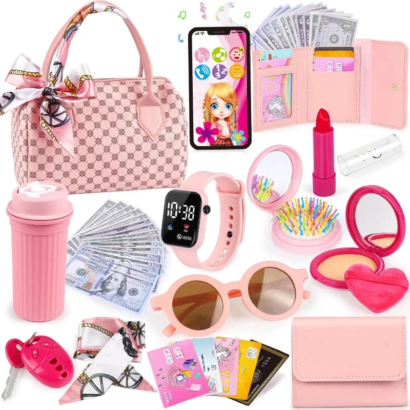 Disponibile: Borsetta Giocattolo Simulata per Bambini, Orologio Giocattolo, Portamonete, Regalo di Compleanno per Ragazze, Borsa per Cellulare Giocattolo
